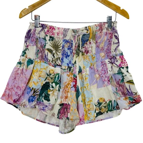 Zara Floral Patchwork High Rise Flowy Shorts Size Medium Blogger Favorite - Picture 4 of 10